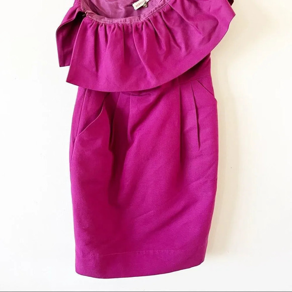 Rebecca Taylor One Shoulder Dress Size 0 Silk Blend Spring Magenta Pantone Party - Picture 7 of 10